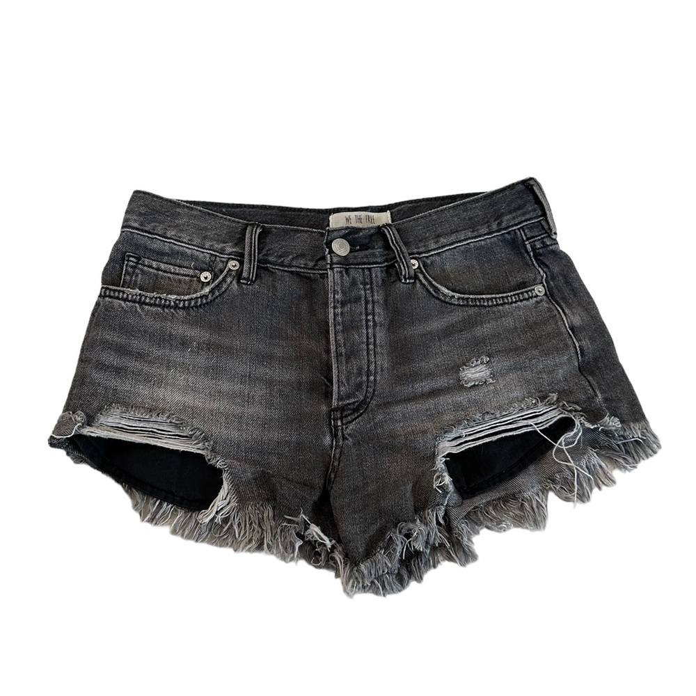 We The Free Distressed Button-fly Gray Denim Shorts Size 25